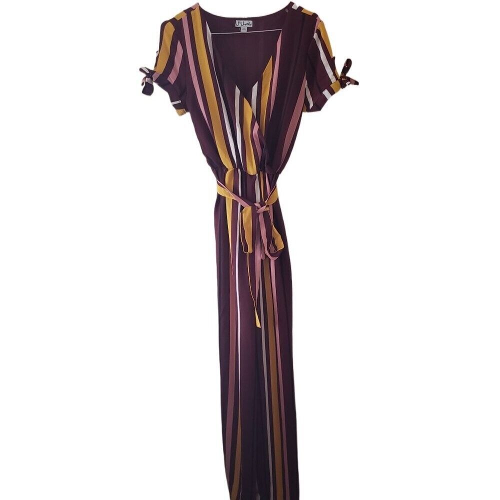 J for Justify Striped Jumpsuit - Burgundy, Yellow, White